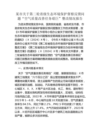 X市关于第二轮省级生态环境保护督察反馈问题“空气质量改善任务艰巨”整改情况报告