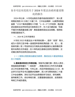X市司法局党组关于2024年度法治政府建设情况的报告