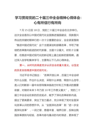 学习贯彻党的二十届三中全会精神心得体会：心有所信 行有所向
