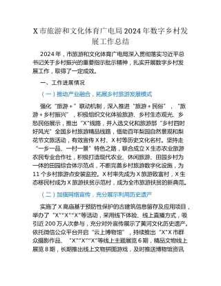 X市旅游和文化体育广电局2024年数字乡村发展工作总结