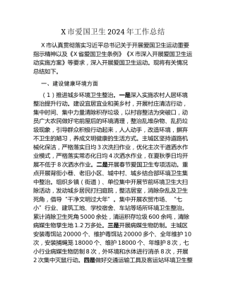X市爱国卫生2024年工作总结