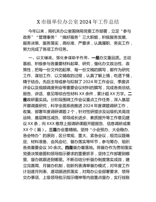 X市级单位办公室2024年工作总结