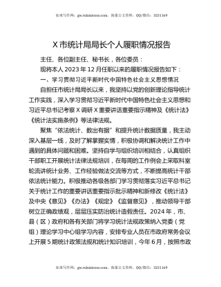 X市统计局局长个人履职情况报告