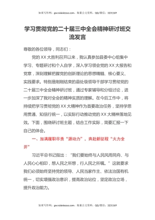 学习贯彻党的二十届三中全会精神研讨班交流发言
