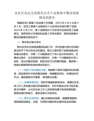 X社区党总支部委员会关于巡察集中整改进展情况的报告