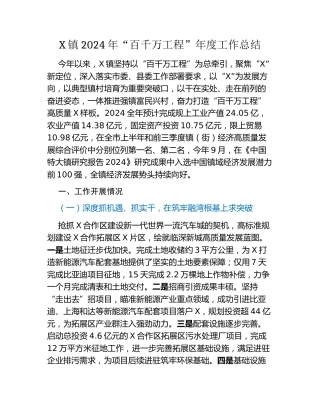 X镇2024年“百千万工程”年度工作总结