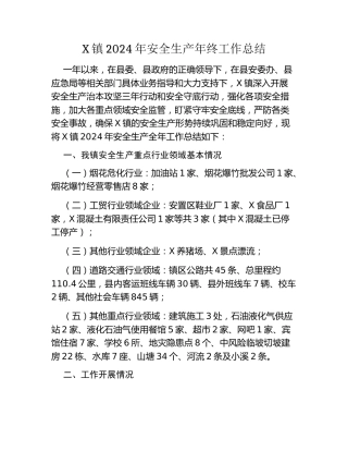 X镇2024年安全生产年终工作总结