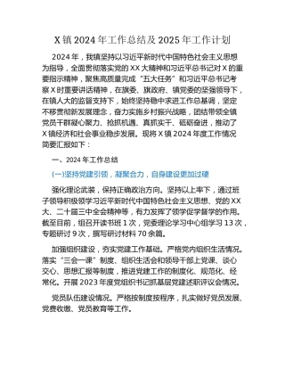 X镇2024年工作总结及2025年工作计划（3）