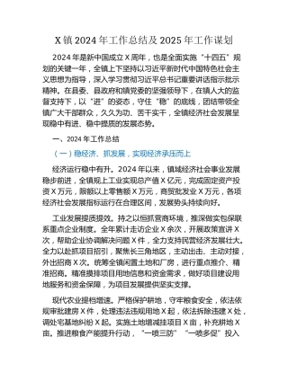 X镇2024年工作总结及2025年工作谋划