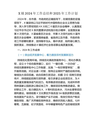 X镇2024年工作总结和2025年工作计划