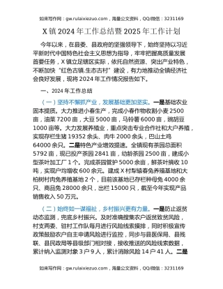 X镇2024年工作总结暨2025年工作计划