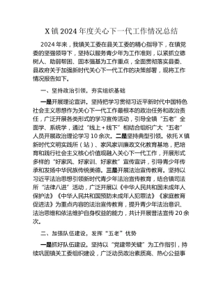 X镇2024年度关心下一代工作情况总结