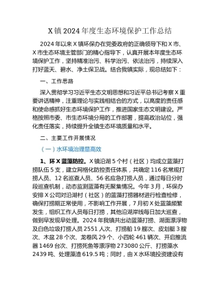 X镇2024年度生态环境保护工作总结