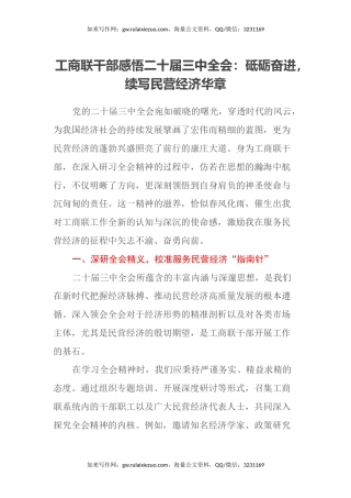 工商联干部感悟二十届三中全会：砥砺奋进，续写民营经济华章