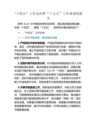 “十四五”工作总结和 “十五五”工作谋划的报告