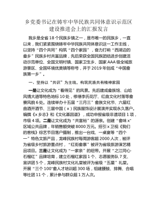 乡党委书记在铸牢中华民族共同体意识示范区建设推进会上的汇报发言