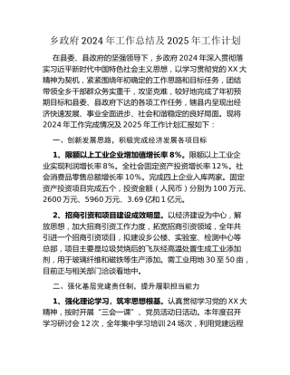 乡政府2024年工作总结及2025年工作计划
