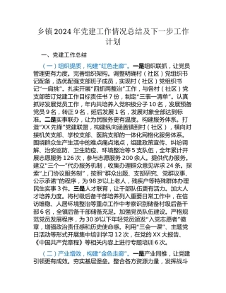 乡镇2024年党建工作情况总结及下一步工作计划