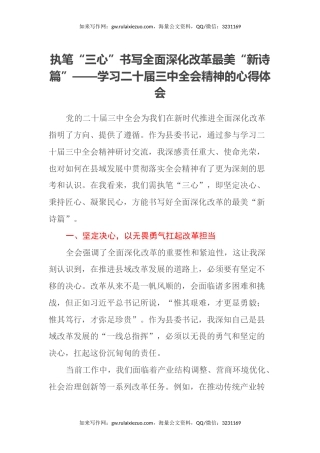 执笔“三心”书写全面深化改革最美“新诗篇”——学习二十届三中全会精神的心得体会