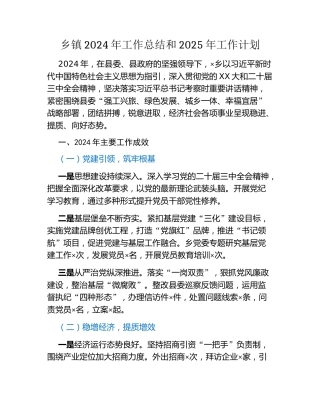 乡镇2024年工作总结和2025年工作计划
