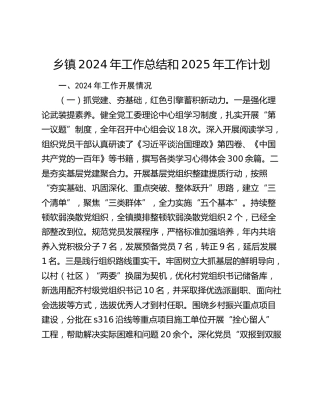 乡镇2024年工作总结和2025年工作计划（3）