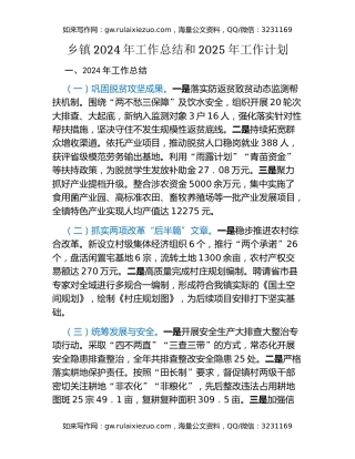 乡镇2024年工作总结和2025年工作计划（4）