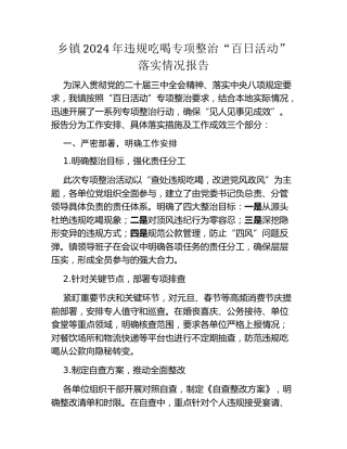 乡镇2024年违规吃喝专项整治“百日活动”落实情况报告
