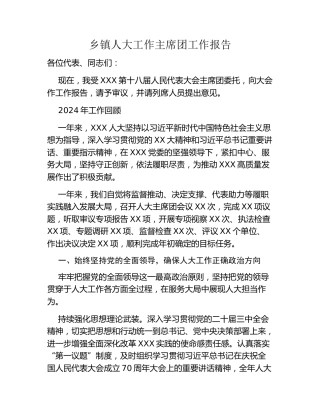 乡镇人大工作主席团工作报告