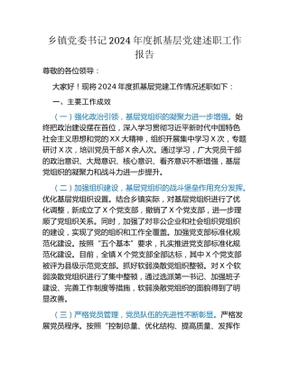 乡镇党委书记2024年度抓基层党建述职工作报告