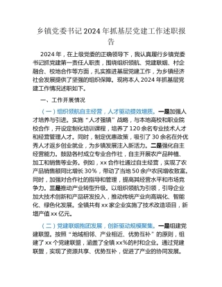 乡镇党委书记2024年抓基层党建工作述职报告