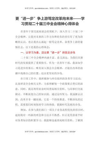 更“进一步”争上游笃定改革向未来——学习贯彻二十届三中全会精神心得体会