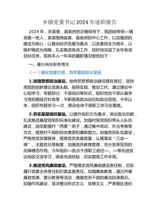 乡镇党委书记2024年述职报告