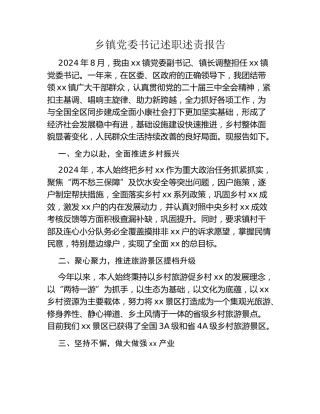 乡镇党委书记述职述责报告