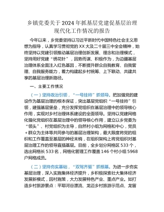 乡镇党委关于2024年抓基层党建促基层治理现代化工作情况的报告