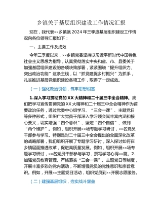 乡镇关于基层组织建设工作情况汇报