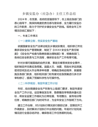 乡镇安监办（应急办）主任工作总结