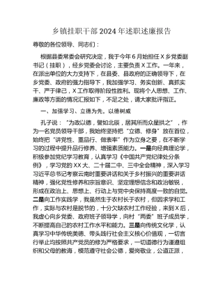 乡镇挂职干部2024年述职述廉报告