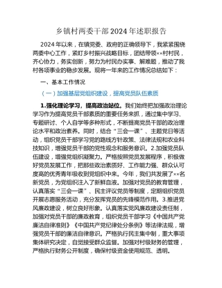 乡镇村两委干部2024年述职报告