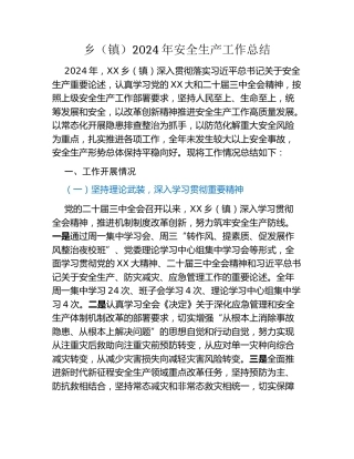 乡（镇）2024年安全生产工作总结