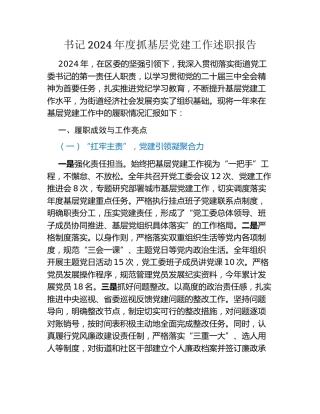 书记2024年度抓基层党建工作述职报告