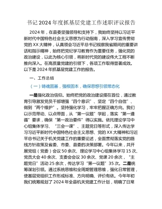 书记2024年度抓基层党建工作述职评议报告