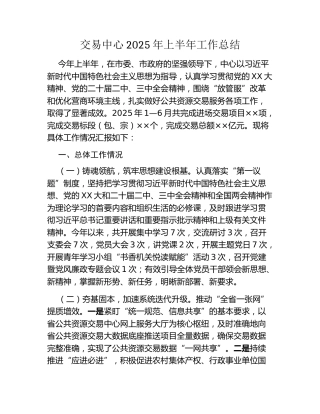 交易中心2025年上半年工作总结