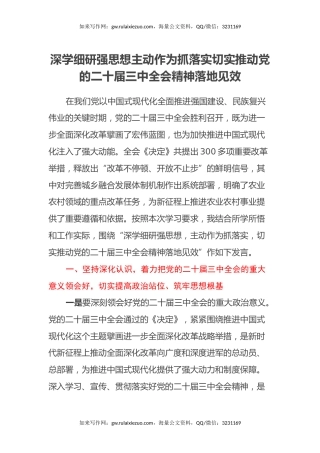 深学细研强思想主动作为抓落实切实推动党的二十届三中全会精神落地见效