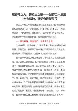 燃奋斗之火，铸担当之魂——践行二十届三中全会精神，砥砺奋进新征程