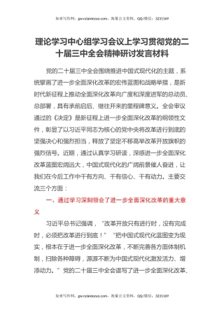 理论学习中心组学习会议上学习贯彻党的二十届三中全会精神研讨发言材料(1)