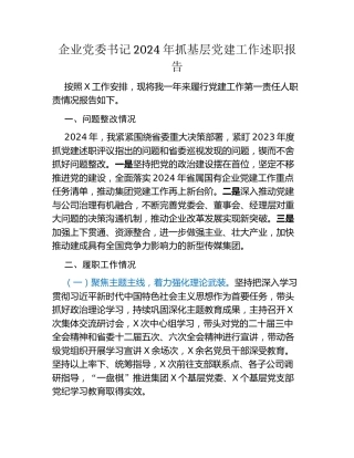 企业党委书记2024年抓基层党建工作述职报告
