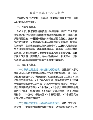 企业党委书记抓基层党建工作述职报告