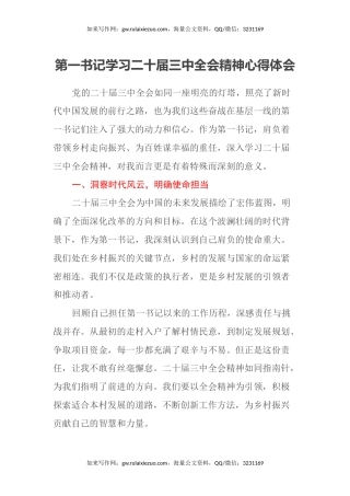 第一书记学习二十届三中全会精神心得体会
