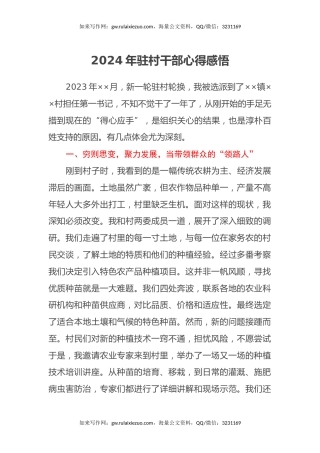 2024年驻村干部心得感悟