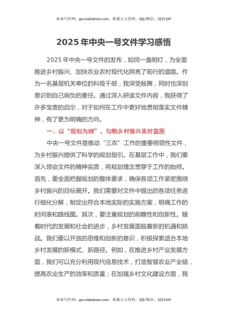 2025年中央一号文件学习感悟